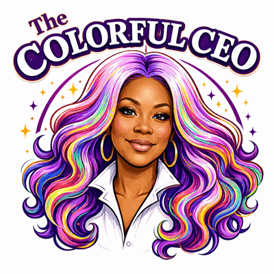 The Colorful CEO: illustrated portrait of Michelle Hearn with flowing rainbow hair